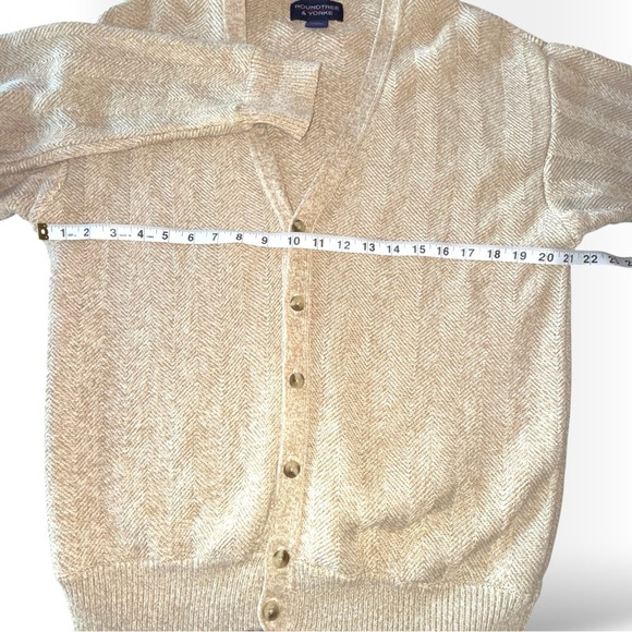Roundtree & Yorke Beige Herringbone Cotton Cardigan Preppy Neutral Grandpa - Picture 10 of 12
